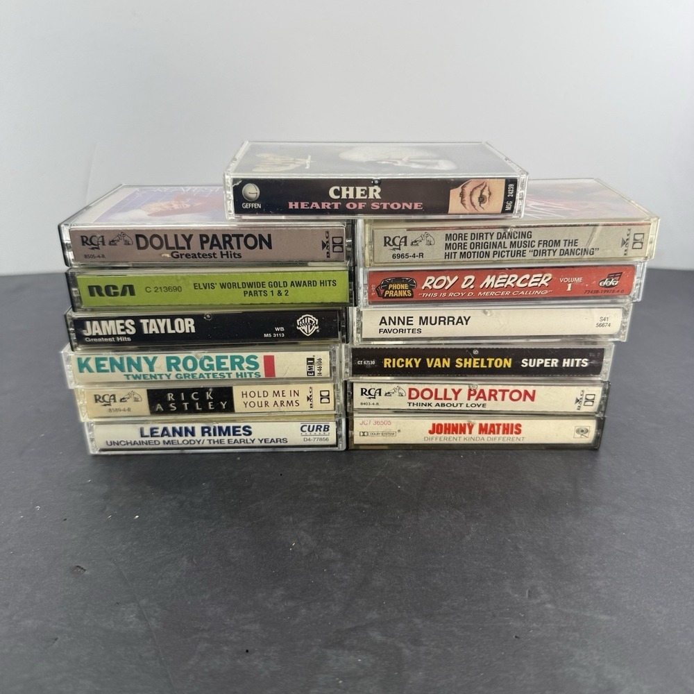 Vintage Country & Pop Cassette Tape Lot Dolly Parton Cher Elvis Kenny Rogers 13